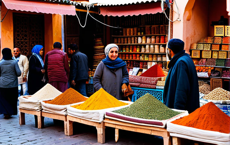 Marrakech Marketplace**

"A vibrant marketplace in Marrakech, Morocco. Stalls overflowing with colorful spices, textiles, and leather goods. People bartering and chatting. Soft, warm lighting. Fully clothed shoppers in modest, traditional attire. Safe for work. Perfect anatomy, correct proportions, natural pose. Professional photography, high quality, appropriate content."

**