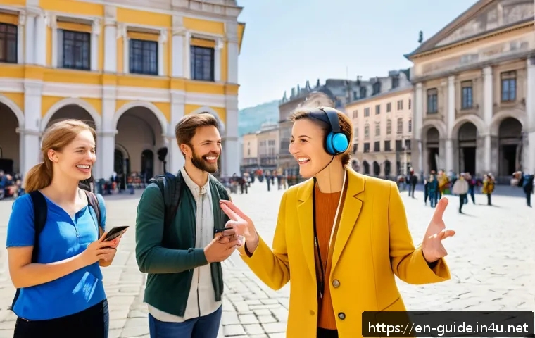 관광통역안내사와 관련된 인기 책 추천 - A professional tour guide engaging a diverse international group in an outdoor historical city squar...