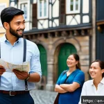 Home 16 관광통역안내사 시험 준비 체크리스트 - A professional tourist guide interpreter confidently leading a diverse group of travelers through a ...